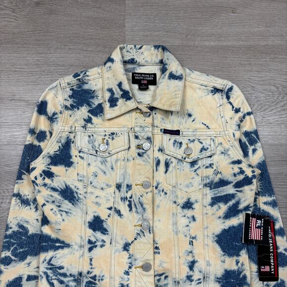 NWT VTG Polo Jeans Co Ralph Lauren Indigo Reverse Tie Dye Denim Jacket Small - Picture 2 of 8